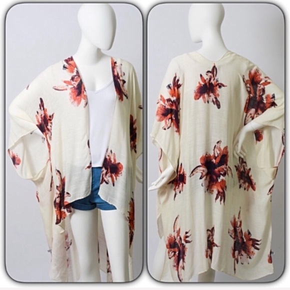 Bohemian Floral Kimono Wrap Cover Up O/S - Picture 4 of 7